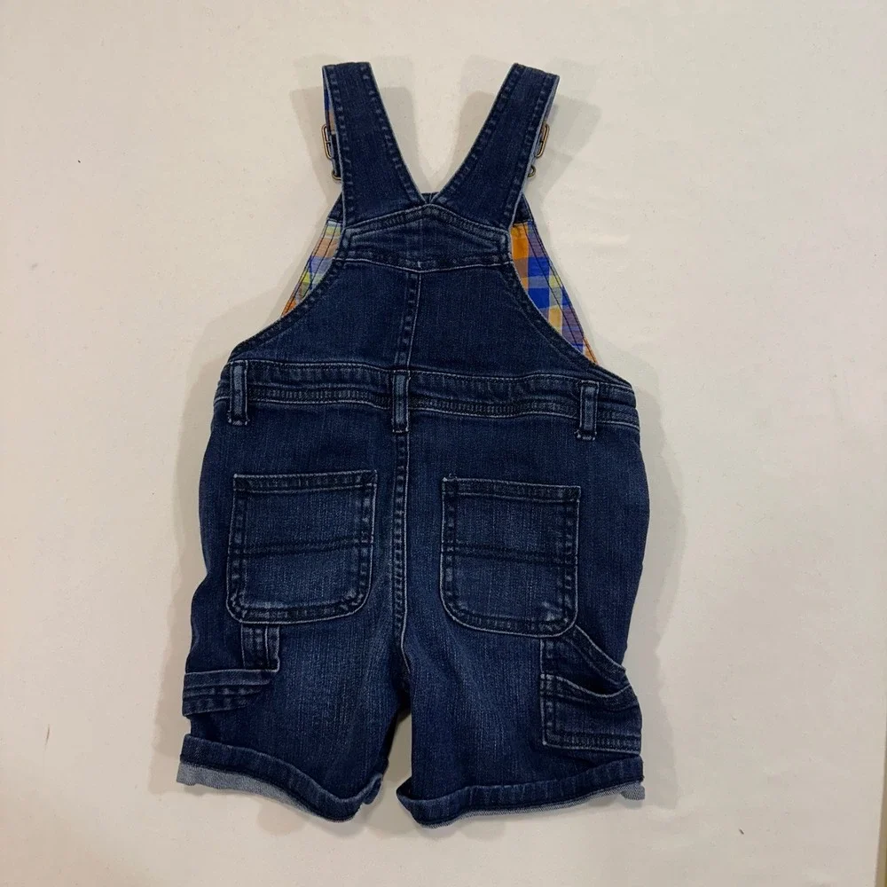 Gymboree Denim Shortall Overalls Toddler‎ 18-24M Dark Wash Plaid Lining